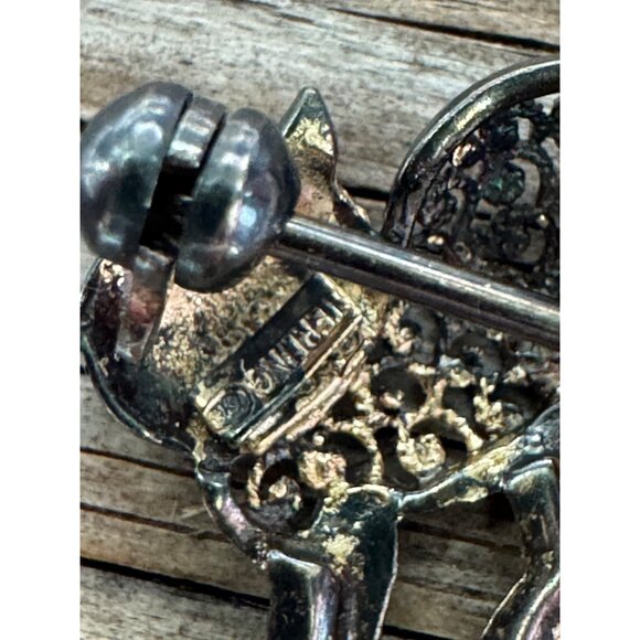 Vintage Sterling Silver Cat Pin Brooch With Red Rhinestone Eye - Picture 4 of 6